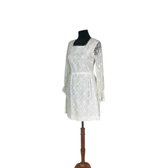 Vintage 70s White Lace Mini Dress Long Sleeve Boho Bridal Cottagecore XS-S - Picture 6 of 7